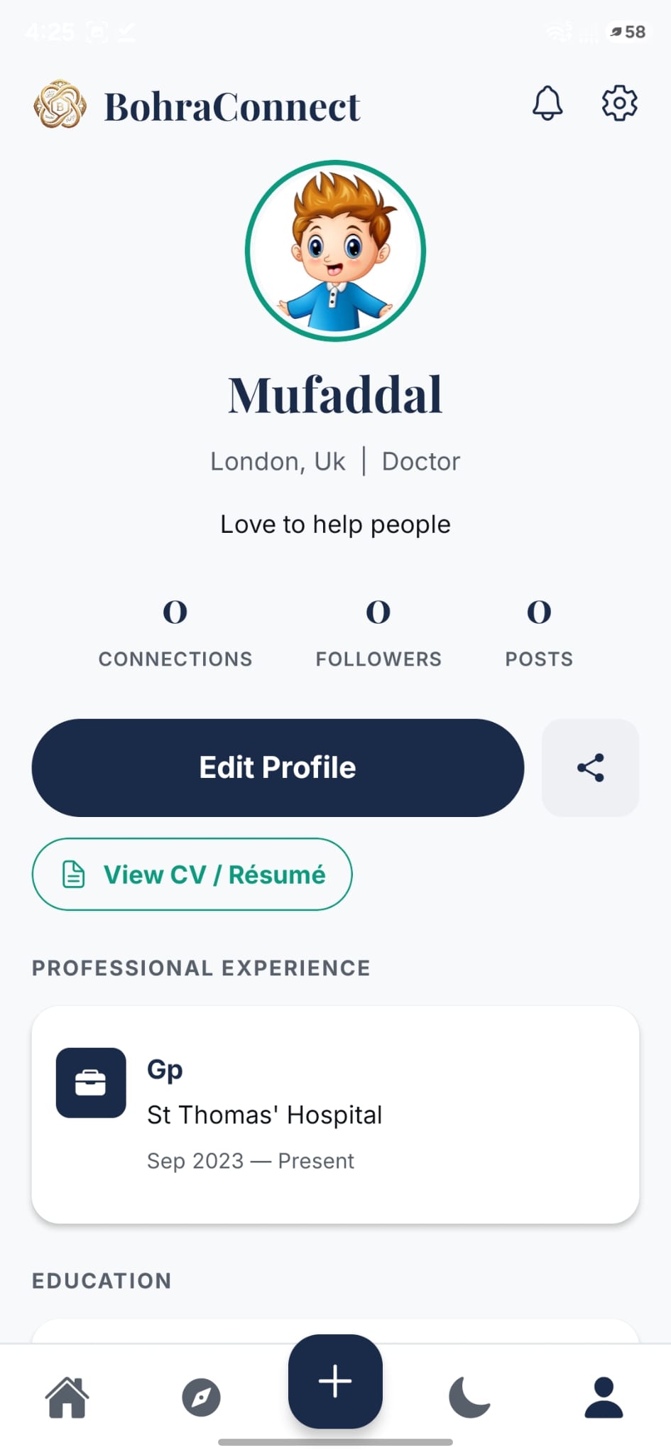 Professional profile with CV and experience